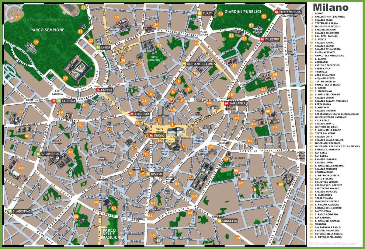 மிலன் சுற்றுப்புறங்களில் வரைபடம்